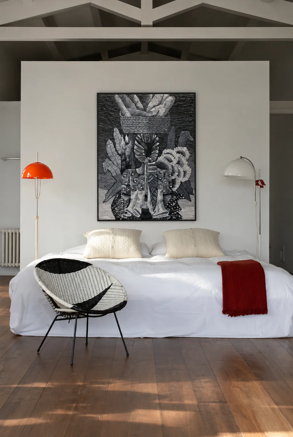 Private bedroom with a contemporary artwork selected for the space