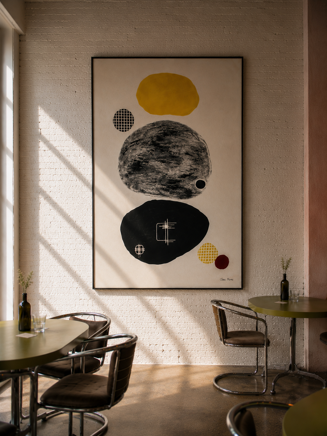 Restaurant interior with artwork